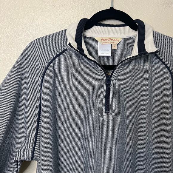 Norm Thompson Navy Blue and Cream 1/4 Zip Pullover Size M - Picture 2 of 5